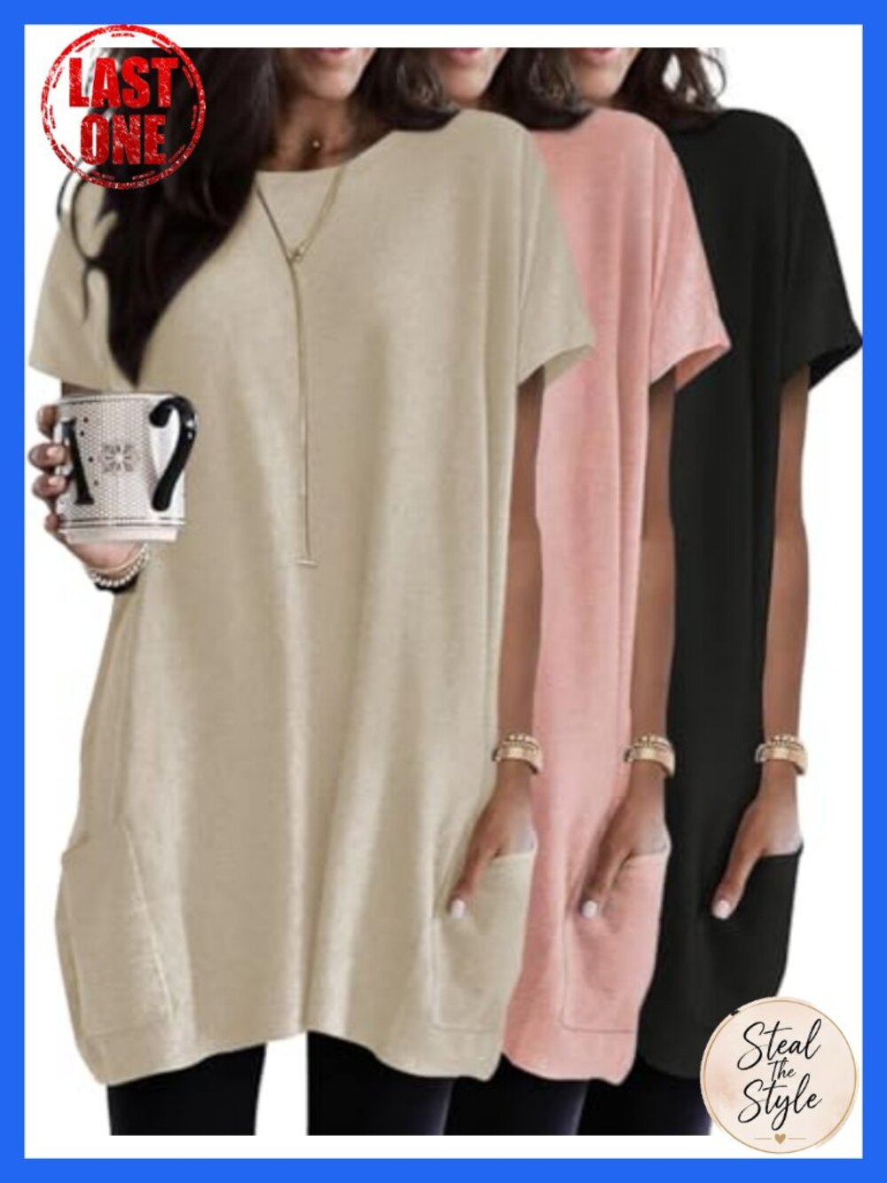 3 Pack Short Sleeve Tunic Tops for Leggings with Pockets Rayon Spandex Loose